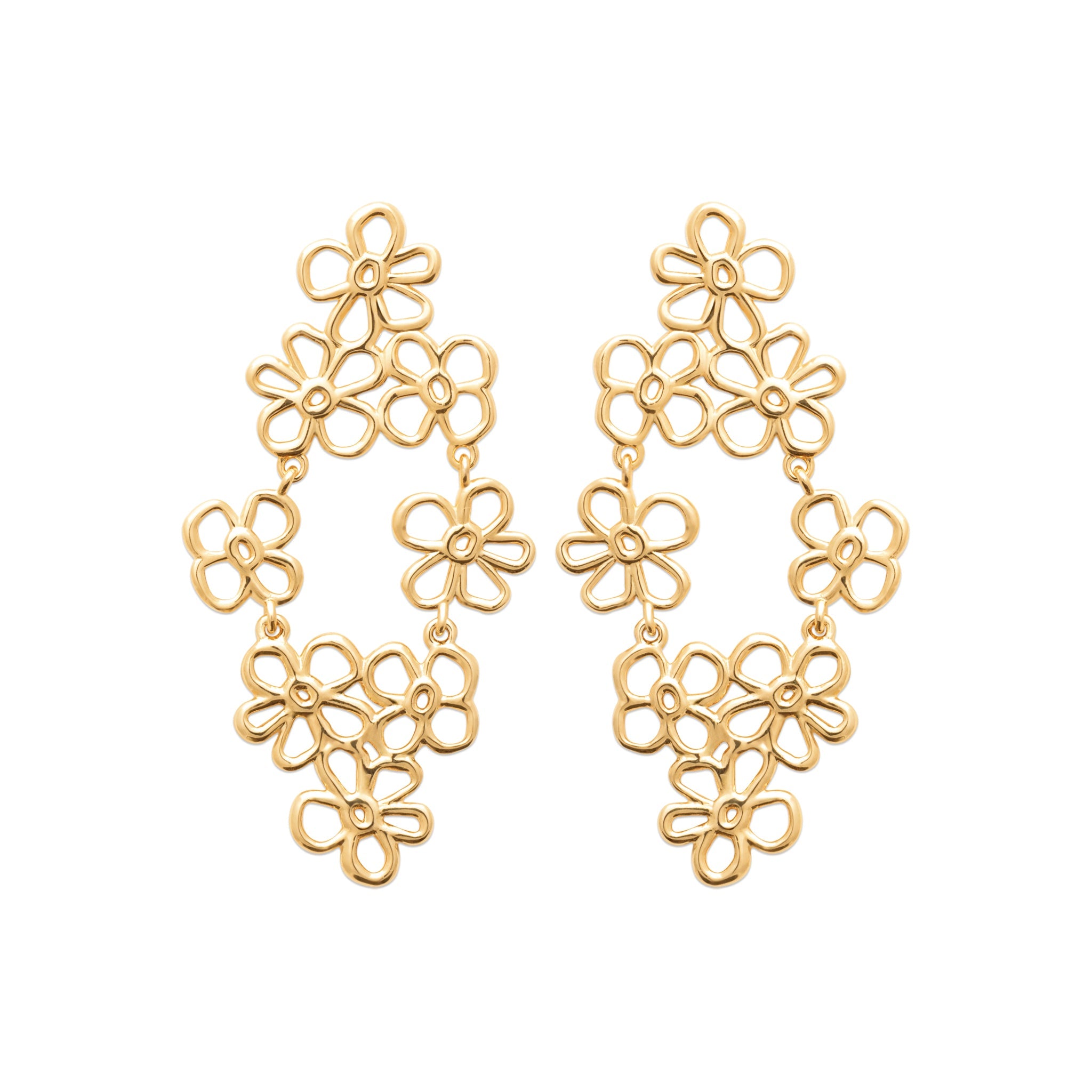 Boucles d'oreilles pendantes dorées Bimi fleurs - Bijou photographié sur fond blanc