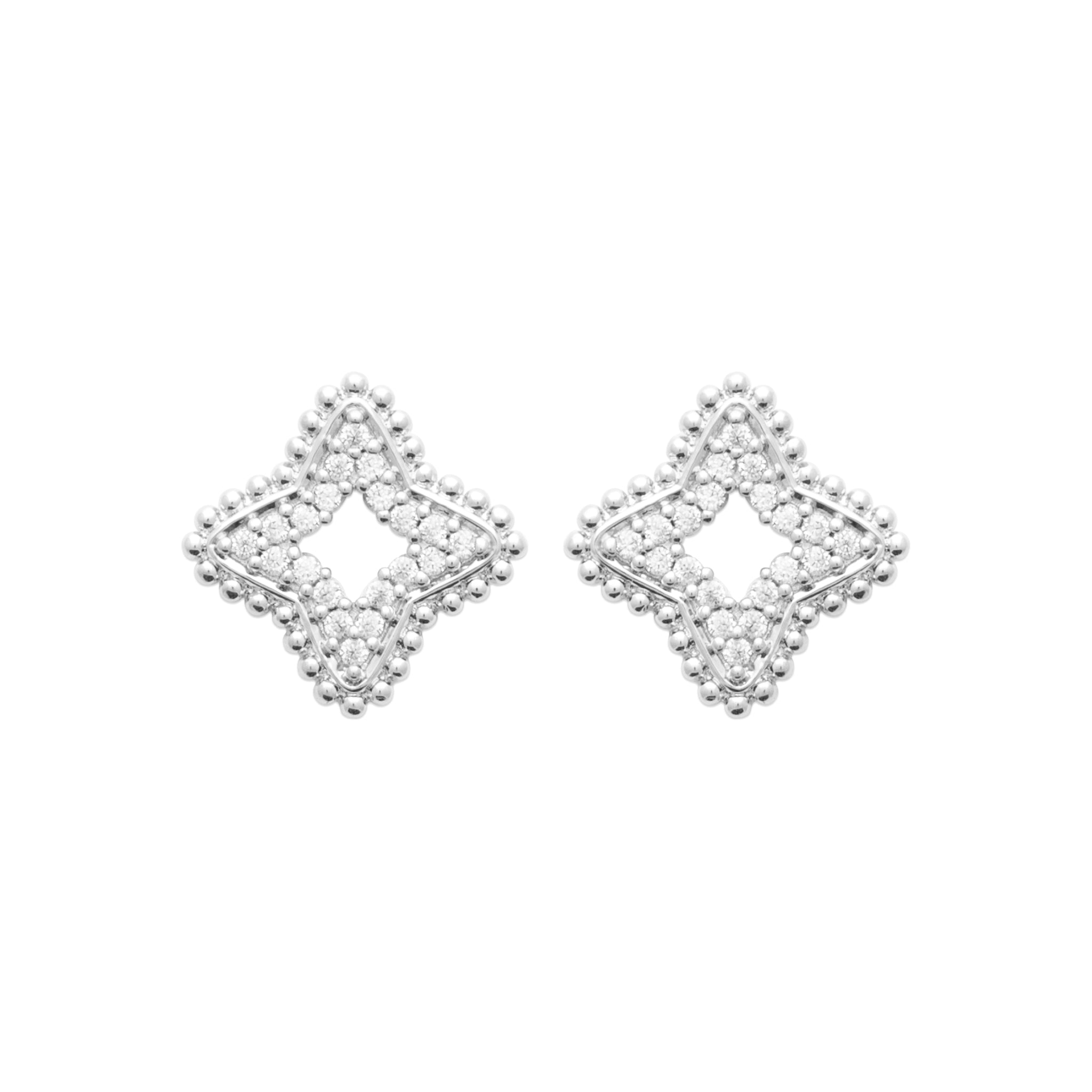 Boucles d'oreilles puces argent et zircons Camilia - Bijou photographié sur fond blanc