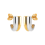 Boucles d'oreilles argentées et dorées Laurence bicolores - Bijou photographié sur fond blanc