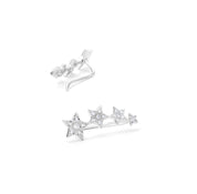 Boucles d'oreilles barrettes Lumi en argent étoiles avec zircons - Bijou sur fond blanc