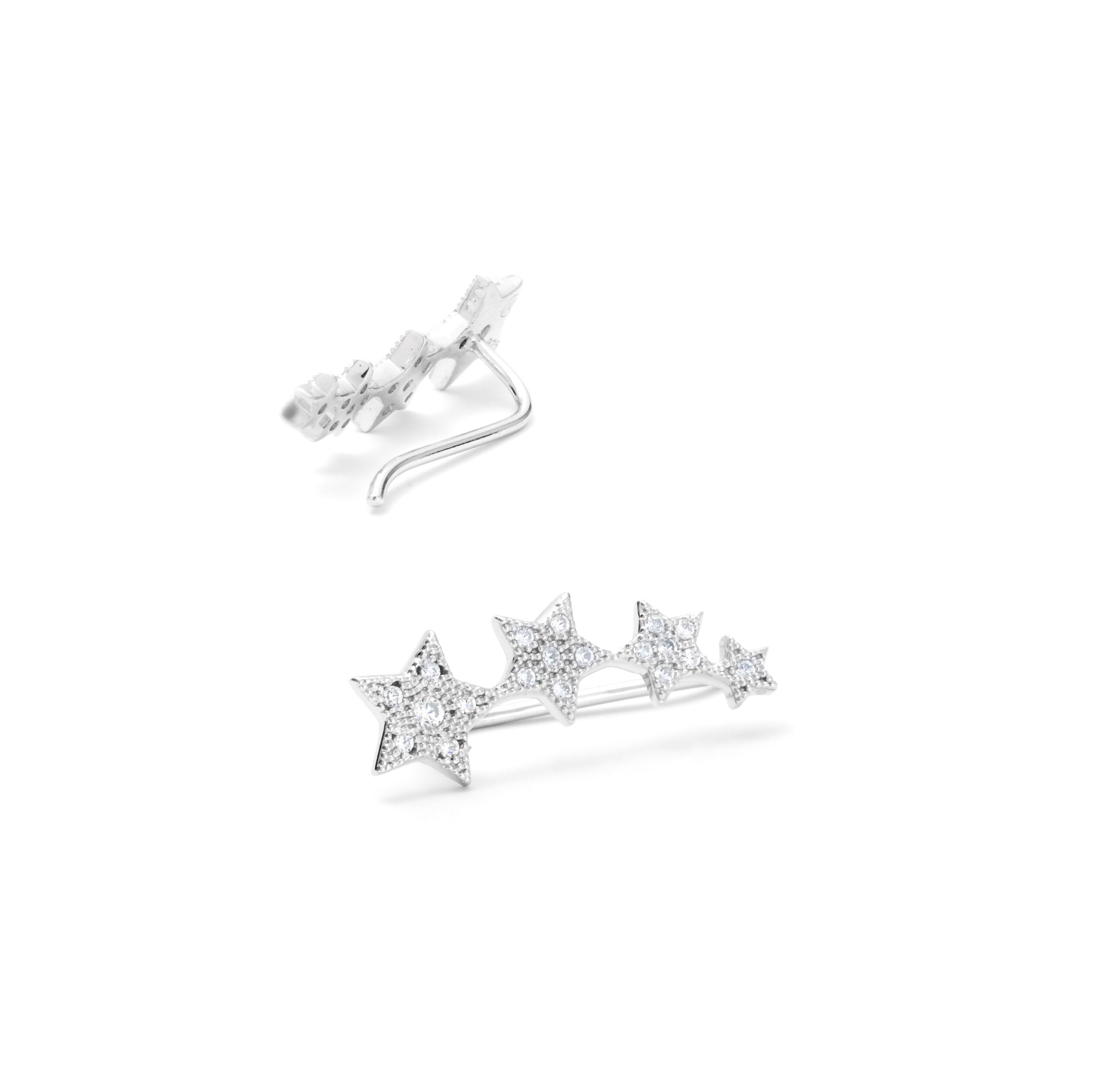 Boucles d'oreilles barrettes Lumi en argent étoiles avec zircons - Bijou sur fond blanc