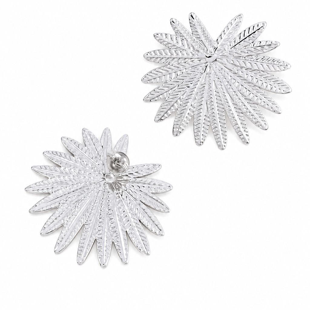Boucles d’oreilles argentées Marylou motif feuilles texturées - Bijou sur fond blanc