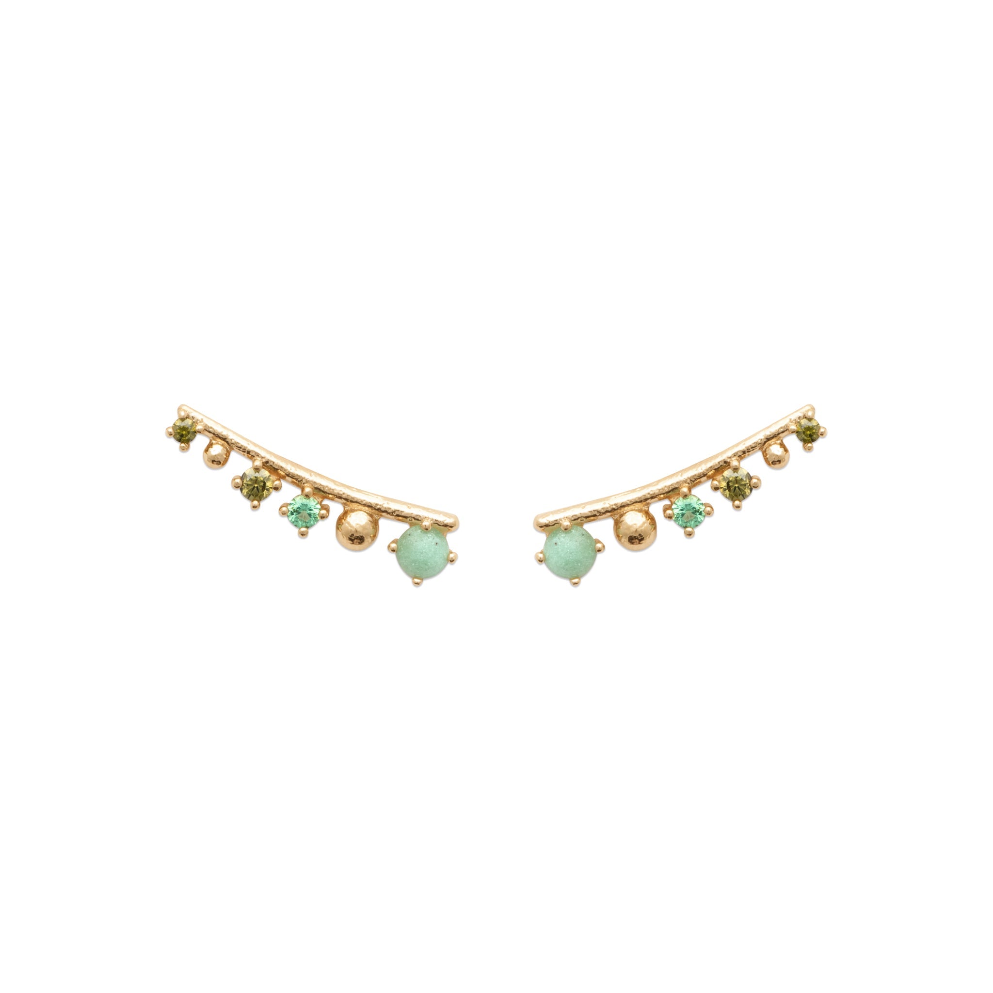 Boucles d'oreilles barrettes Donna zircons et aventurine - Bijou photographié sur fond blanc