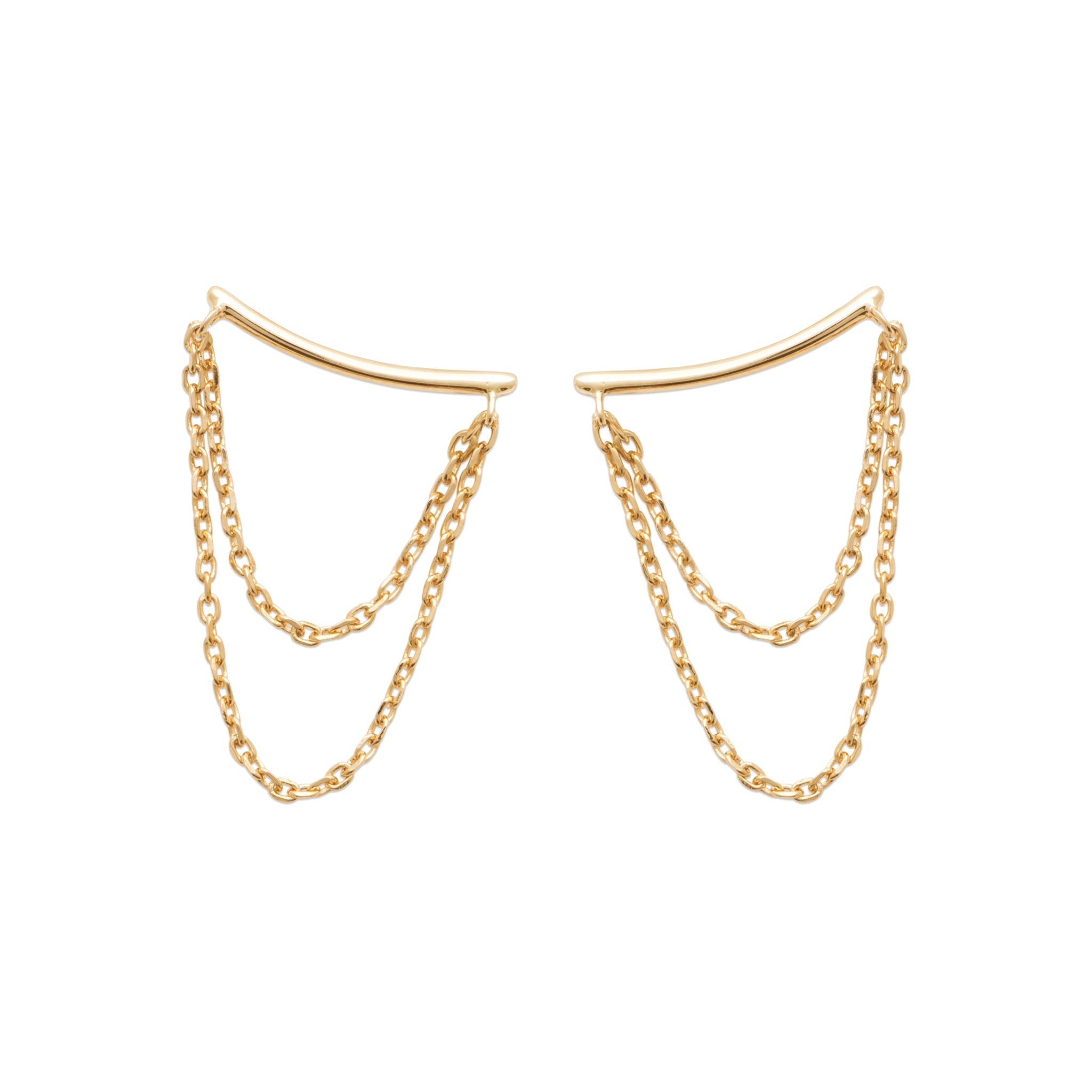  Boucles d'oreilles barrettes dorées Laya avec chaînes - Bijou photographié sur fond blanc
