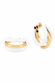 Boucles d'oreilles dorées et blanches effet triple créoles Katiana L blanc - Bijou sur fond blanc