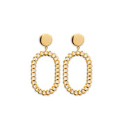 Boucles d'oreilles pendante dorées Lana pastille ronde lisse et anneau ovale en maille - Bijou sur fond blanc