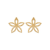  Boucles d'oreilles puces Bali dorées fleur de frangipanier - Bijou photographié sur fond blanc