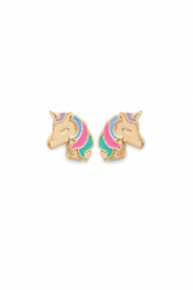 Boucles d’oreilles dorées pour enfant licorne - Bijou sur fond blanc