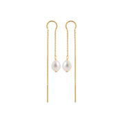 Boucles d'oreilles pendantes Eternity dorées avec nacre - Bijou photographié sur fond blanc