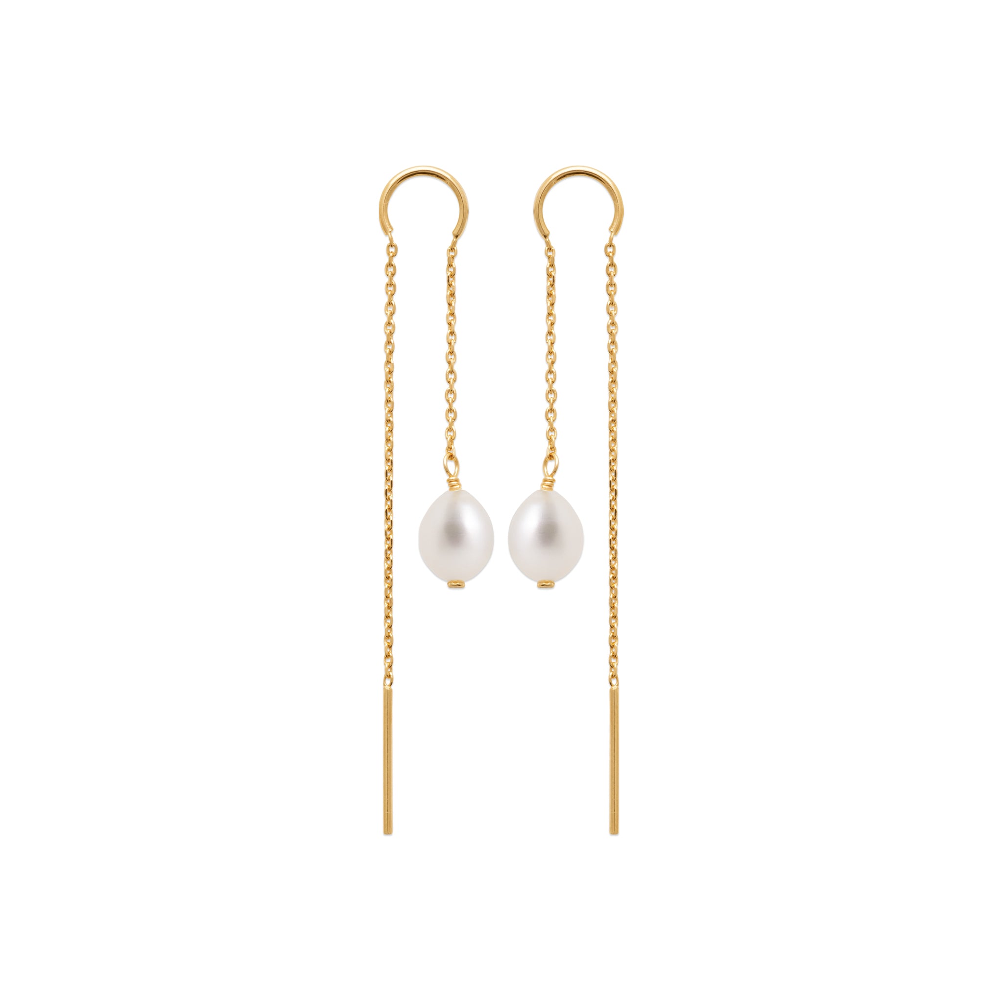 Boucles d'oreilles pendantes Eternity dorées avec nacre - Bijou photographié sur fond blanc