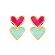Boucles d'oreilles pour enfant dorées cœurs colorés Lily-Rose - Bijou photographié sur fond blanc