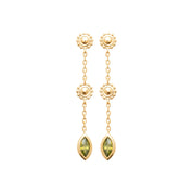Boucles pendantes dorées Tia œil zircon vert kaki - Bijou photographié sur fond blanc