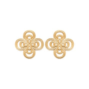 Boucles d'oreilles dorées puces Zeina trèfles ajourés - Bijou photographié sur fond blanc