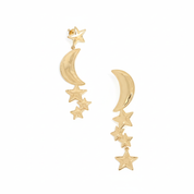 Boucles d'oreilles pendantes dorées Nocta motifs lunes et étoiles - Bijou photographié sur fond blanc