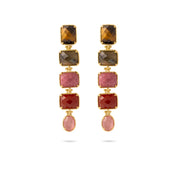 Boucles d'oreilles pendantes dorées pierres naturelles Shona - Bijou photographié sur fond blanc