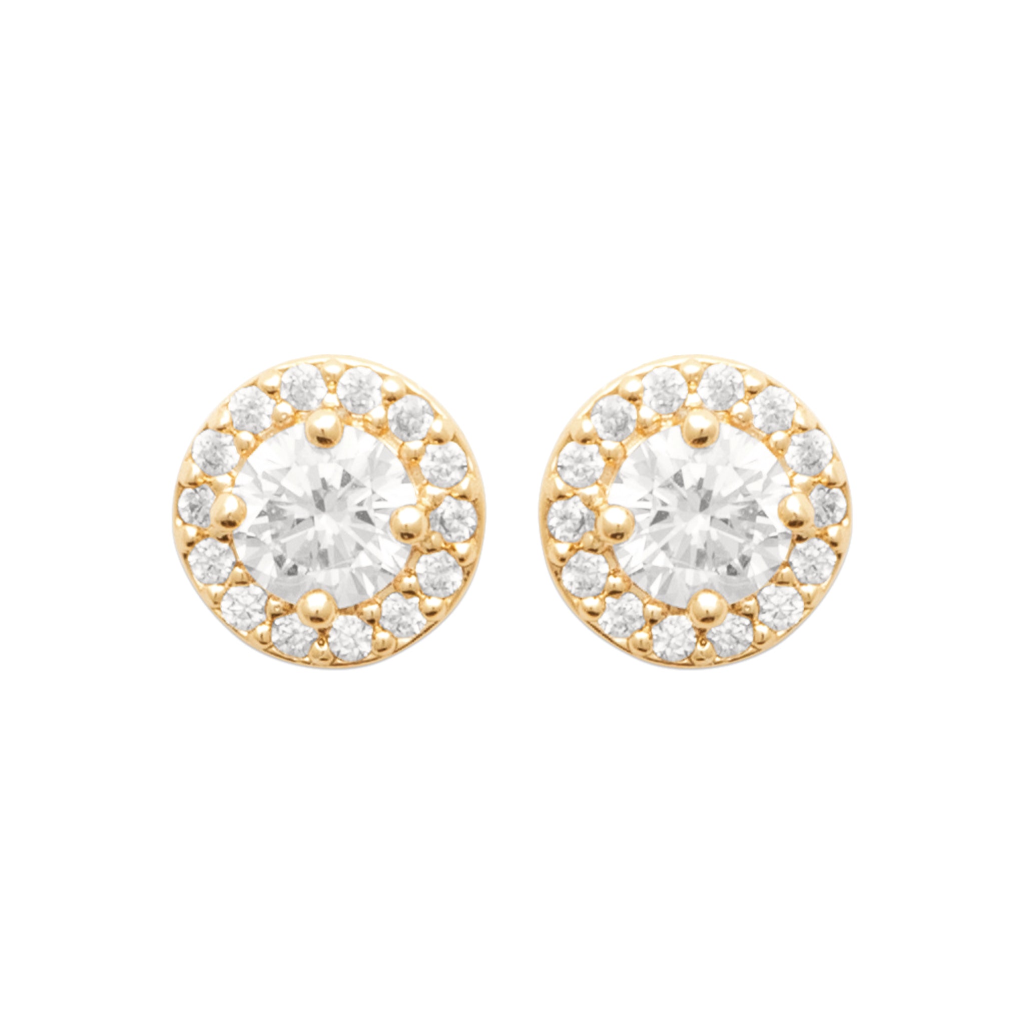 Boucles d'oreilles puces dorées Linoa  zircons - Bijou photographié sur fond blanc