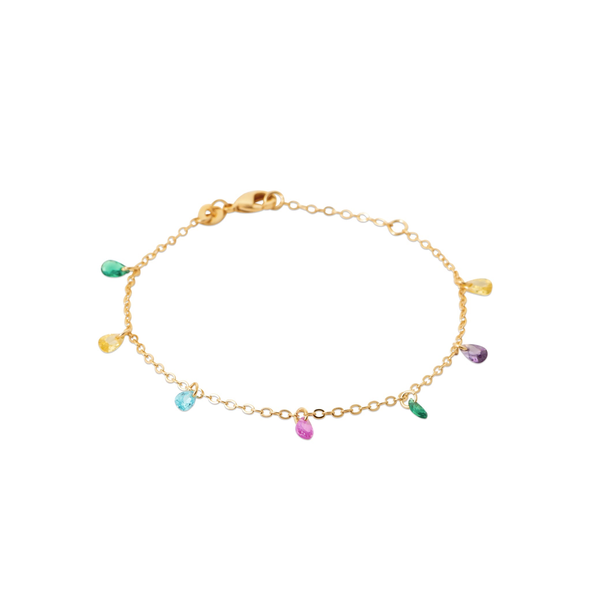 Bracelet doré Bloom avec pampilles zircons pastels - Bijou photographié sur fond blanc