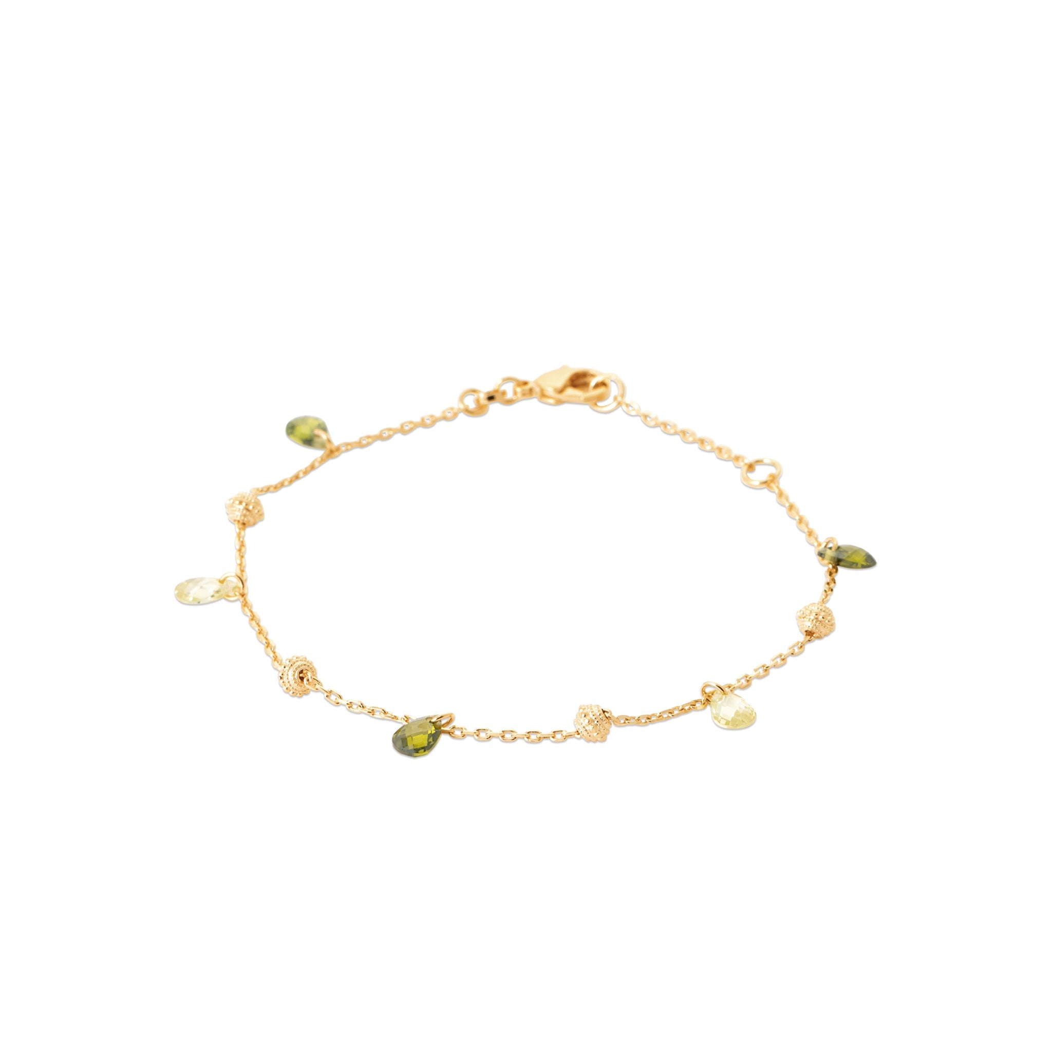 Bracelet doré Meilani vert pampilles zircons - Bijou photographié sur fond blanc