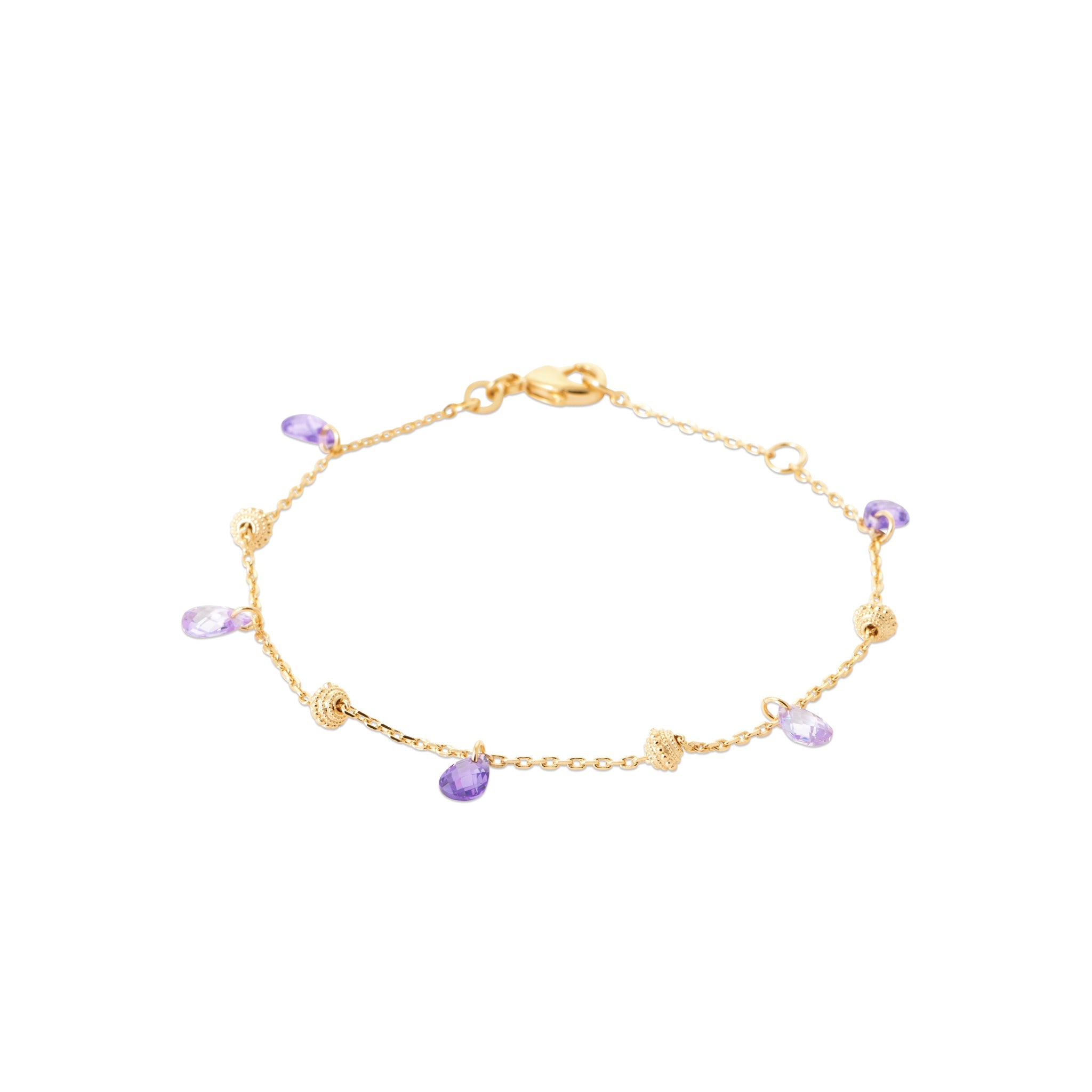 Bracelet doré Meilani violet pampilles zircons - Bijou photographié sur fond blanc