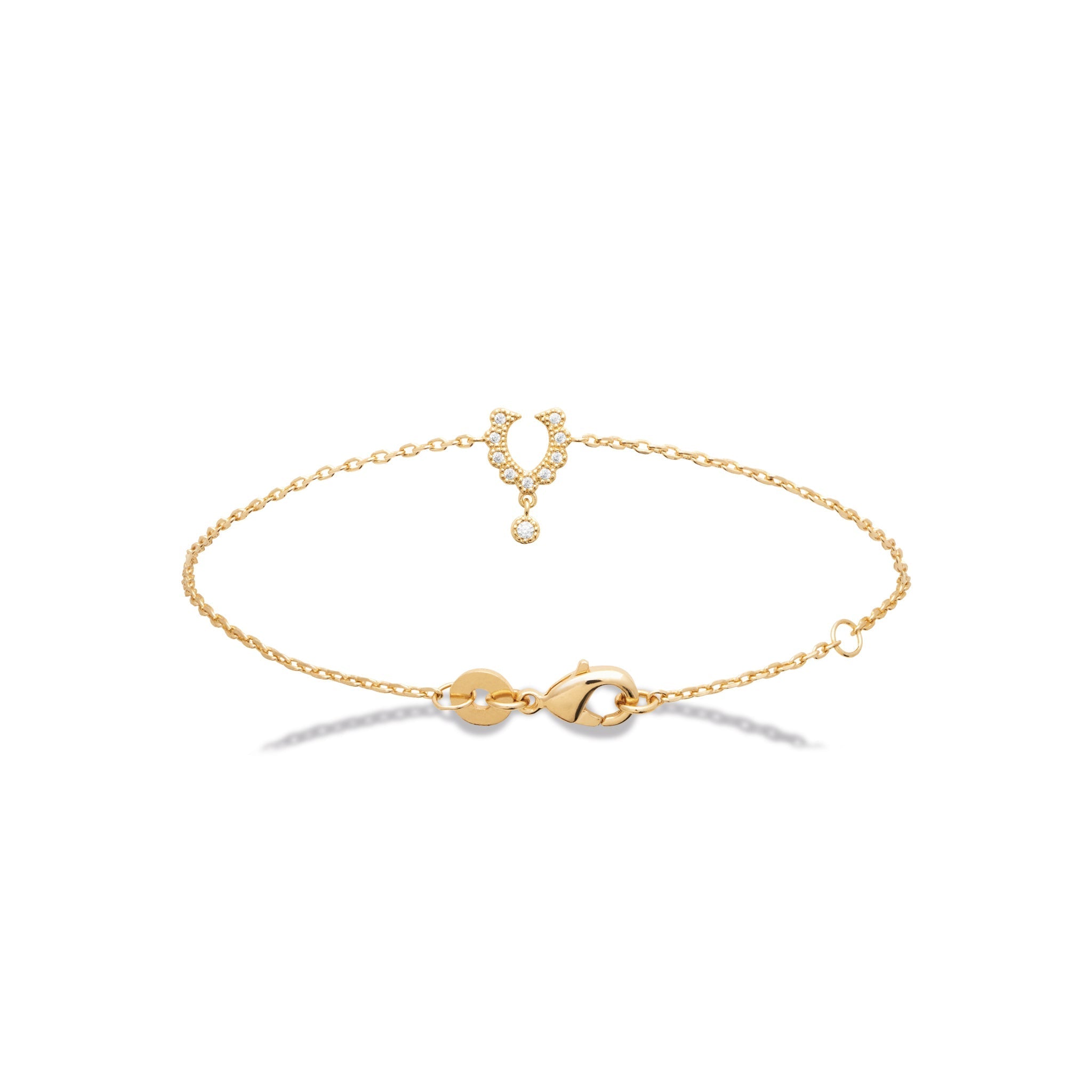 Bracelet doré Minnie fer à cheval serti de zircons avec pendentif - Bijou photographié sur fond blanc
