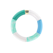 Bracelet doré en résine et acrylique turquoise, bleu et blanc Oceano 3 - Bijou photographié sur fond blanc