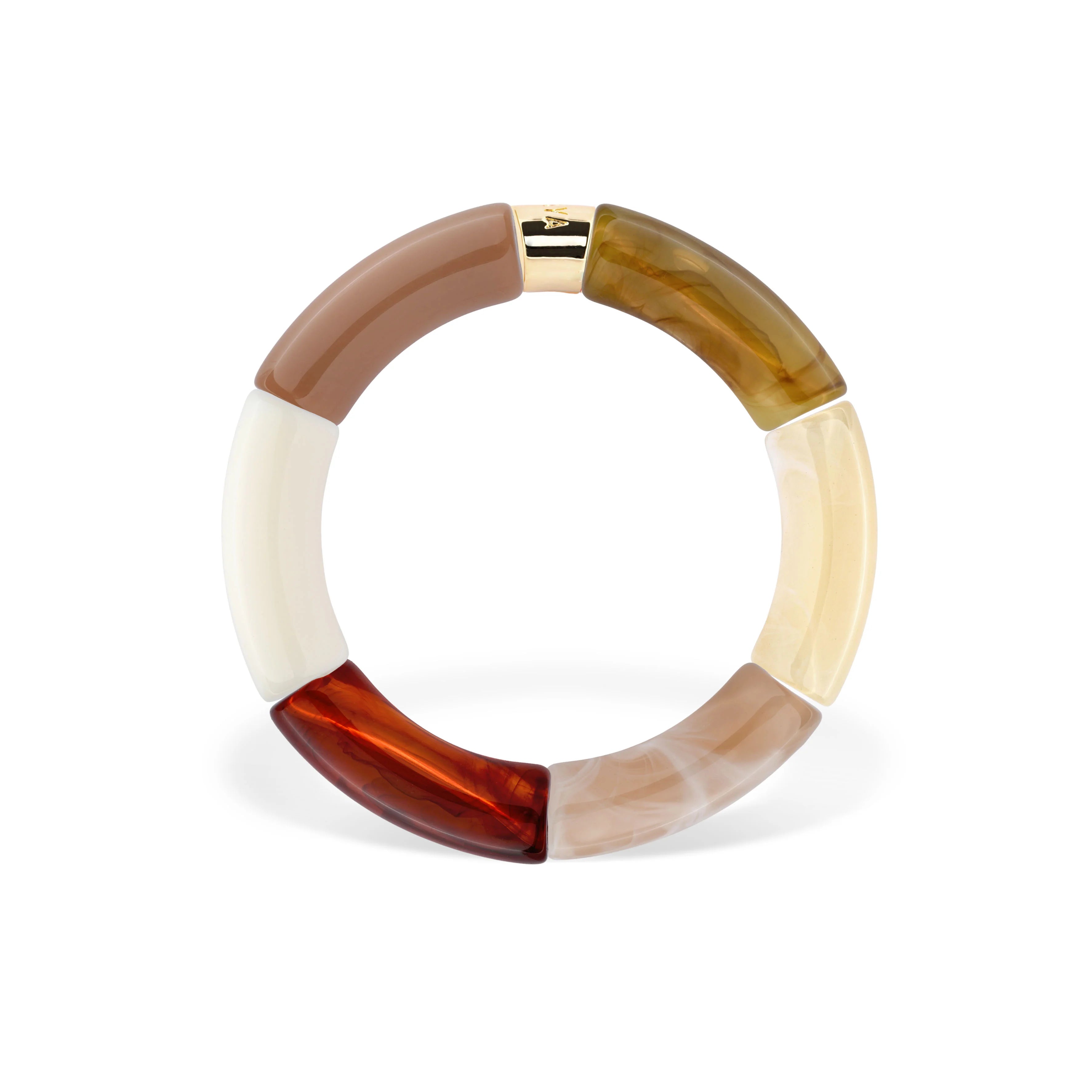Bracelet doré en résine et acrylique brun, beige et crème Pipoca Café 1 - Bijou photographié sur fond blanc