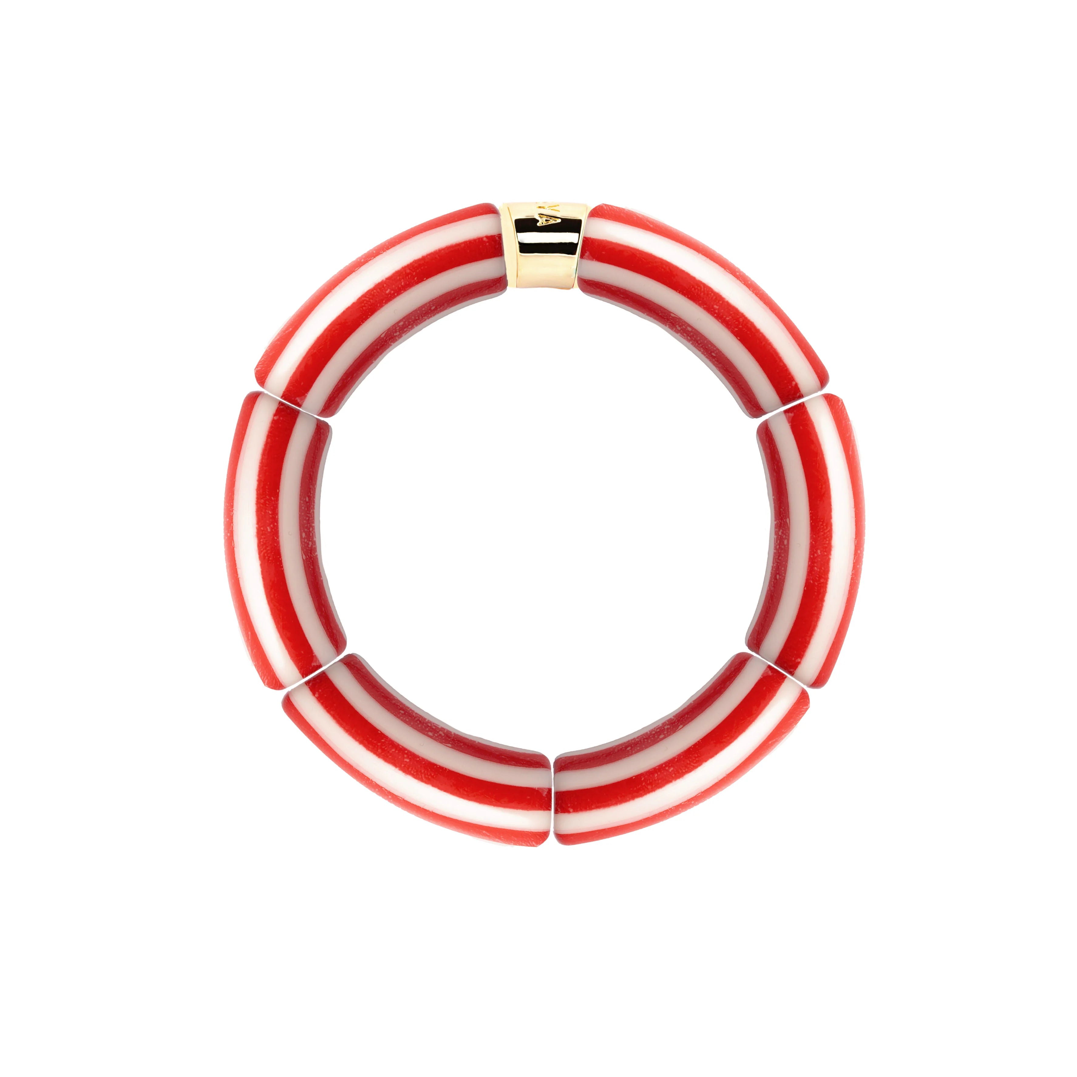 Bracelet doré Riviera Magenta 1 rouge et blanc - Bijou photographié sur fond blanc
