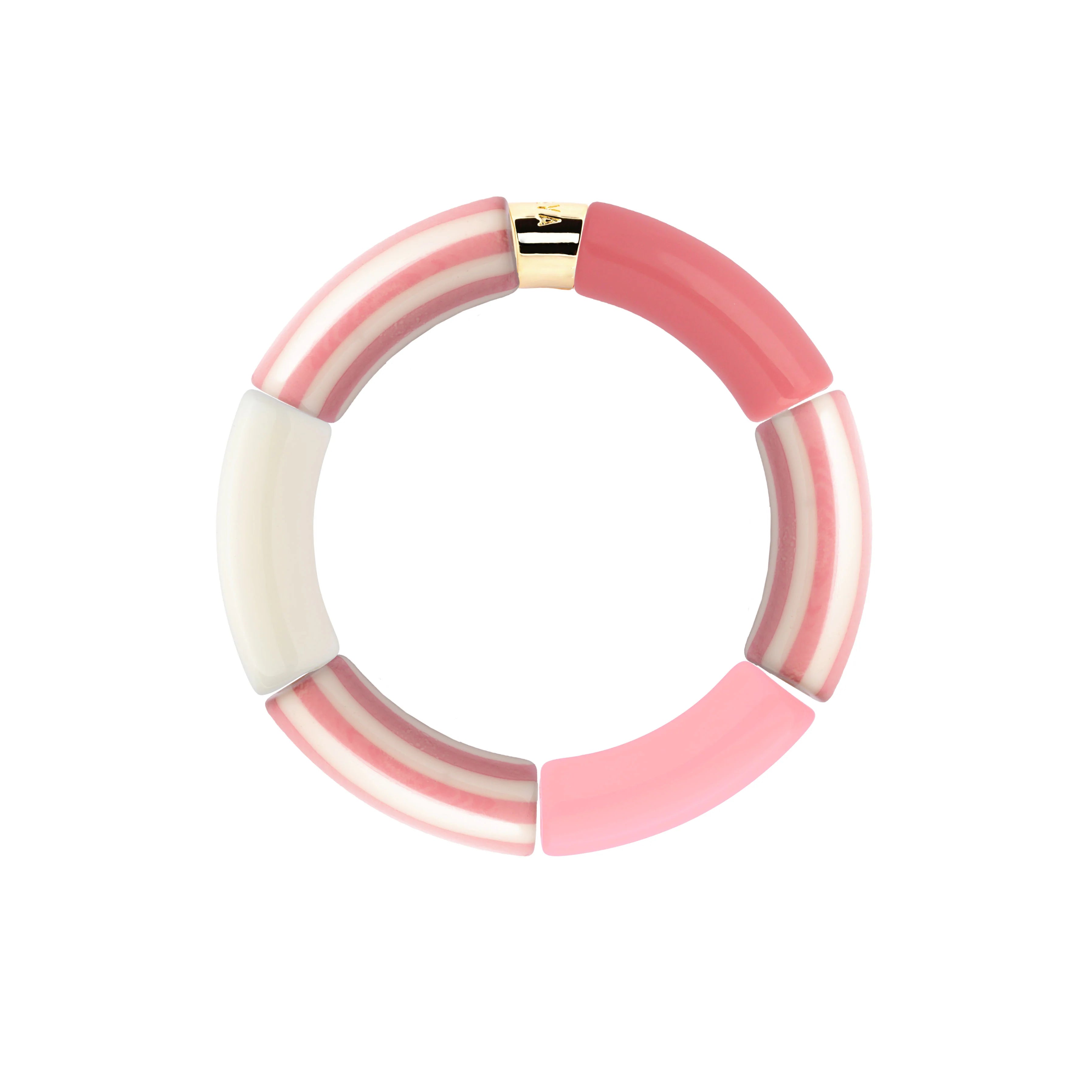 Bracelet doré Riviera Rosado 3 rose et blanc - Bijou photographié sur fond blanc
