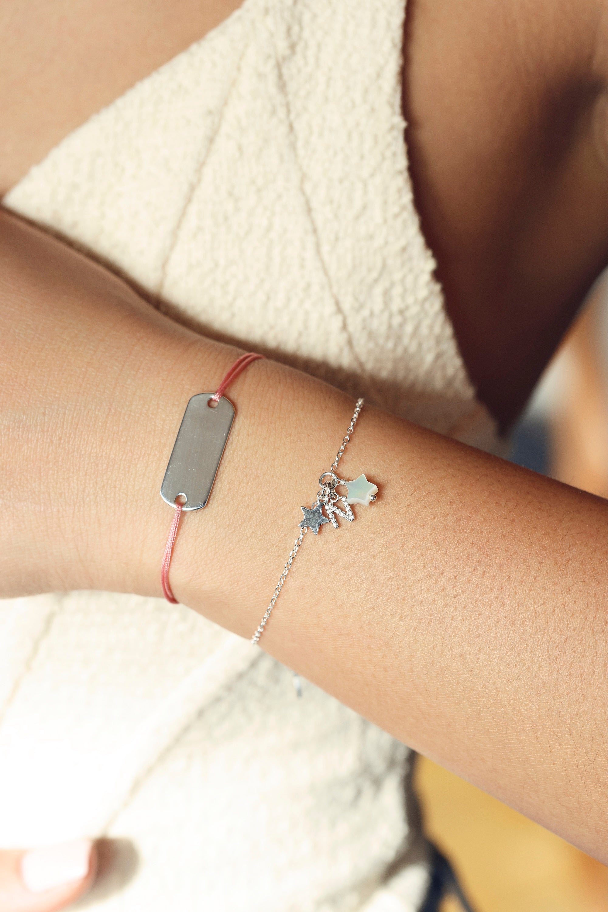 Bracelet personnalisable en argent Ama pendentifs étoiles pour lettre ou charm - Bijou porté