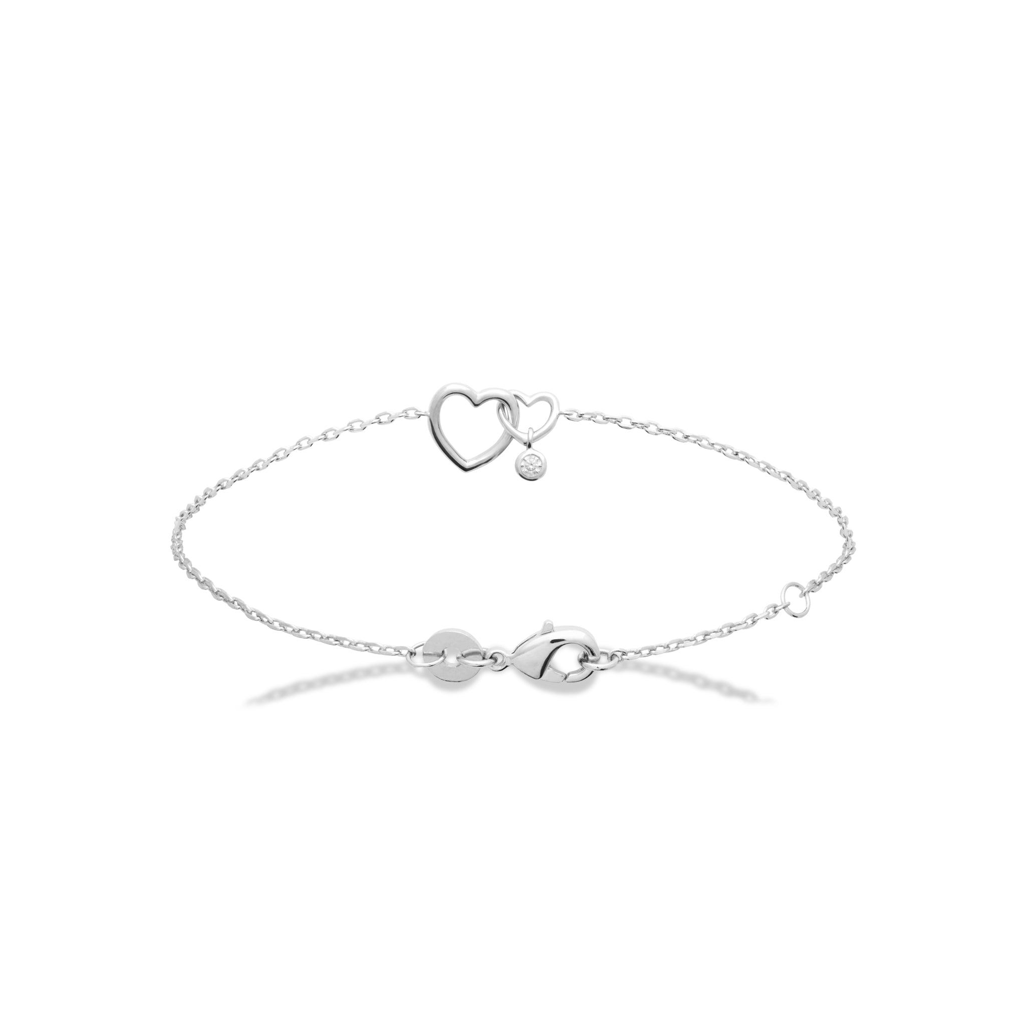 Bracelet en argent Anaïs cœurs entrelacés avec pendentif zircon - Bijou photographié sur fond blanc