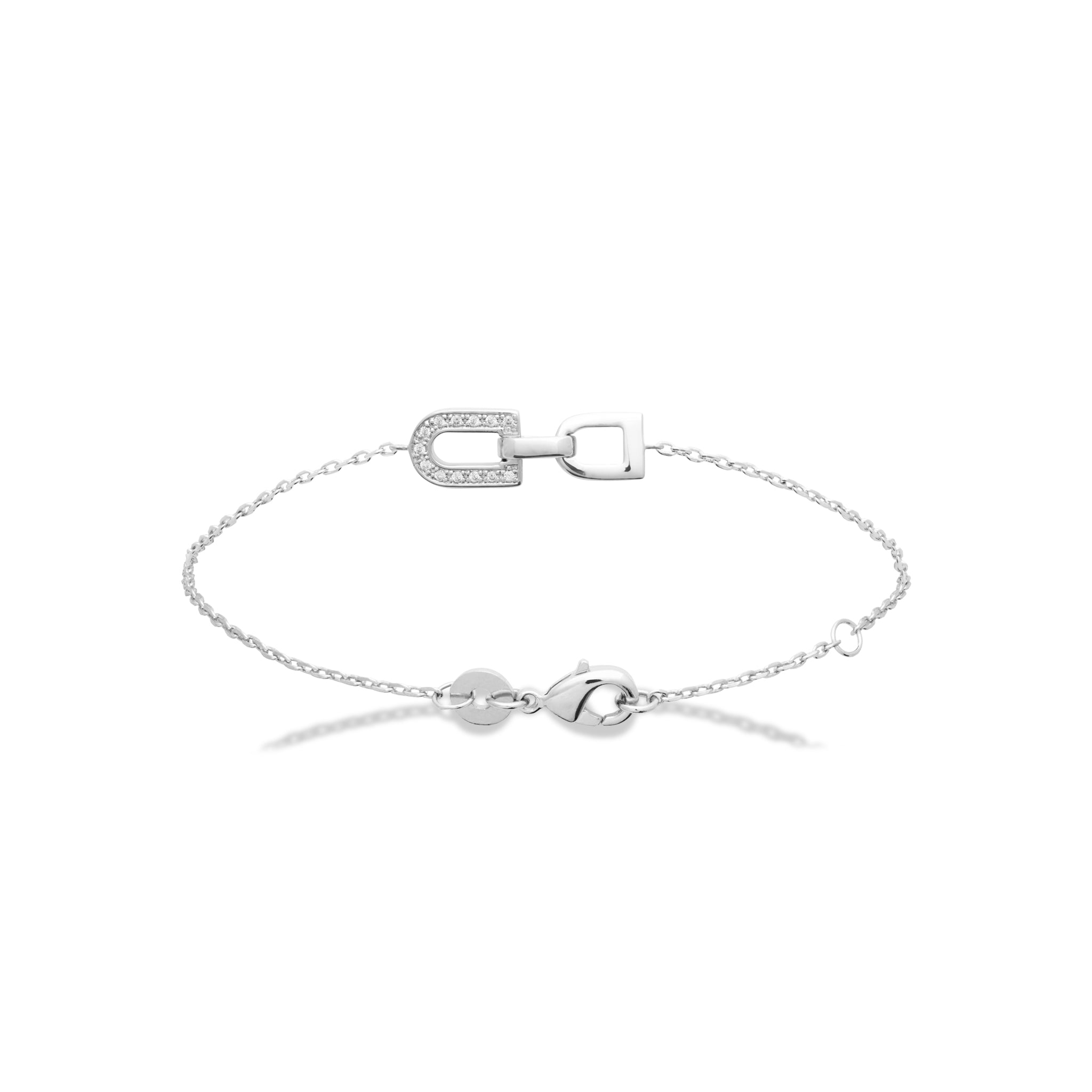 Bracelet en argent Berny motif étrier serti de zircons - Bijou photographié sur fond blanc