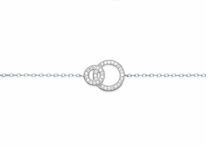 Bracelet en argent Calypso anneaux entrelacés sertis de zircons - Bijou photographié sur fond blanc