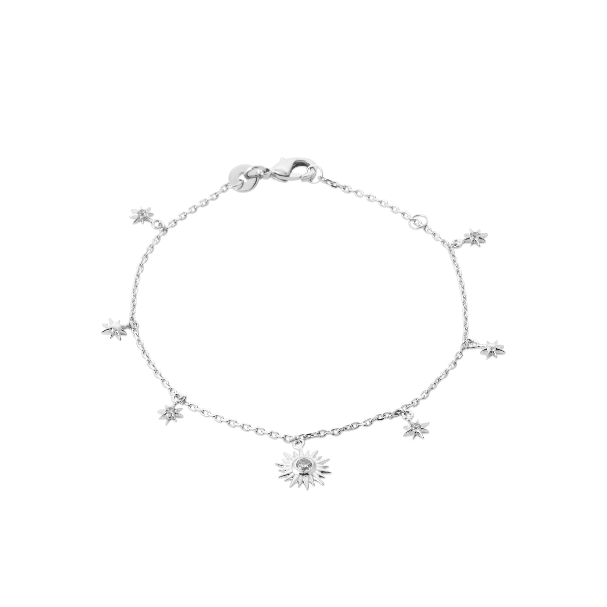  Bracelet argent Céleste pampilles soleil et étoiles avec zircons - Bijou photographié sur fond blanc
