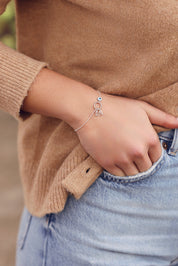 Bracelet personnalisable en argent Lilou protect anneau torsadé avec pendentif œil protecteur en nacre pour lettres de l'alphabet et charms - Bijou porté