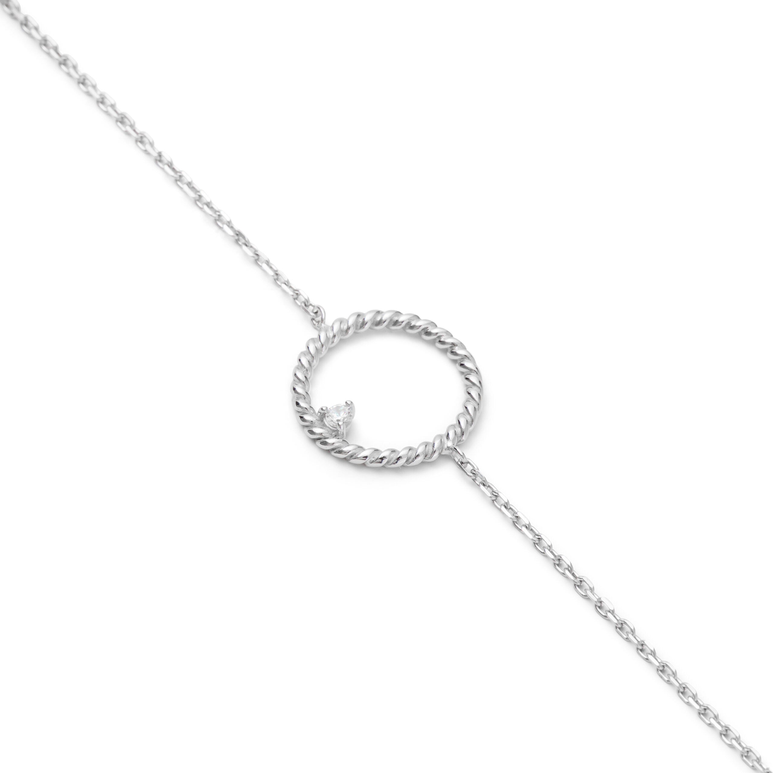 Bracelet en argent Satine anneau torsadé et zircon - Bijou photographié sur fond blanc
