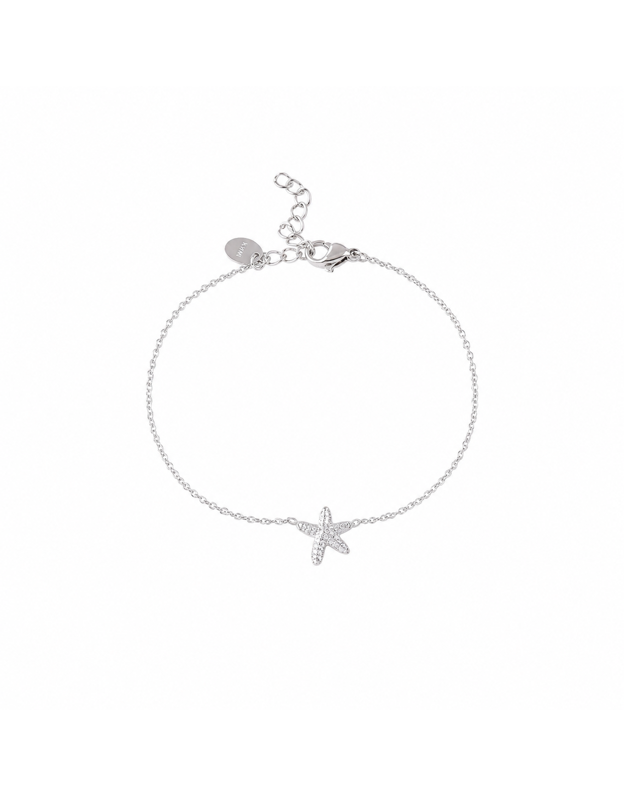 Bracelet argenté Aynara chaîne fine orné d'une étoile de mer - Bijou sur fond blanc