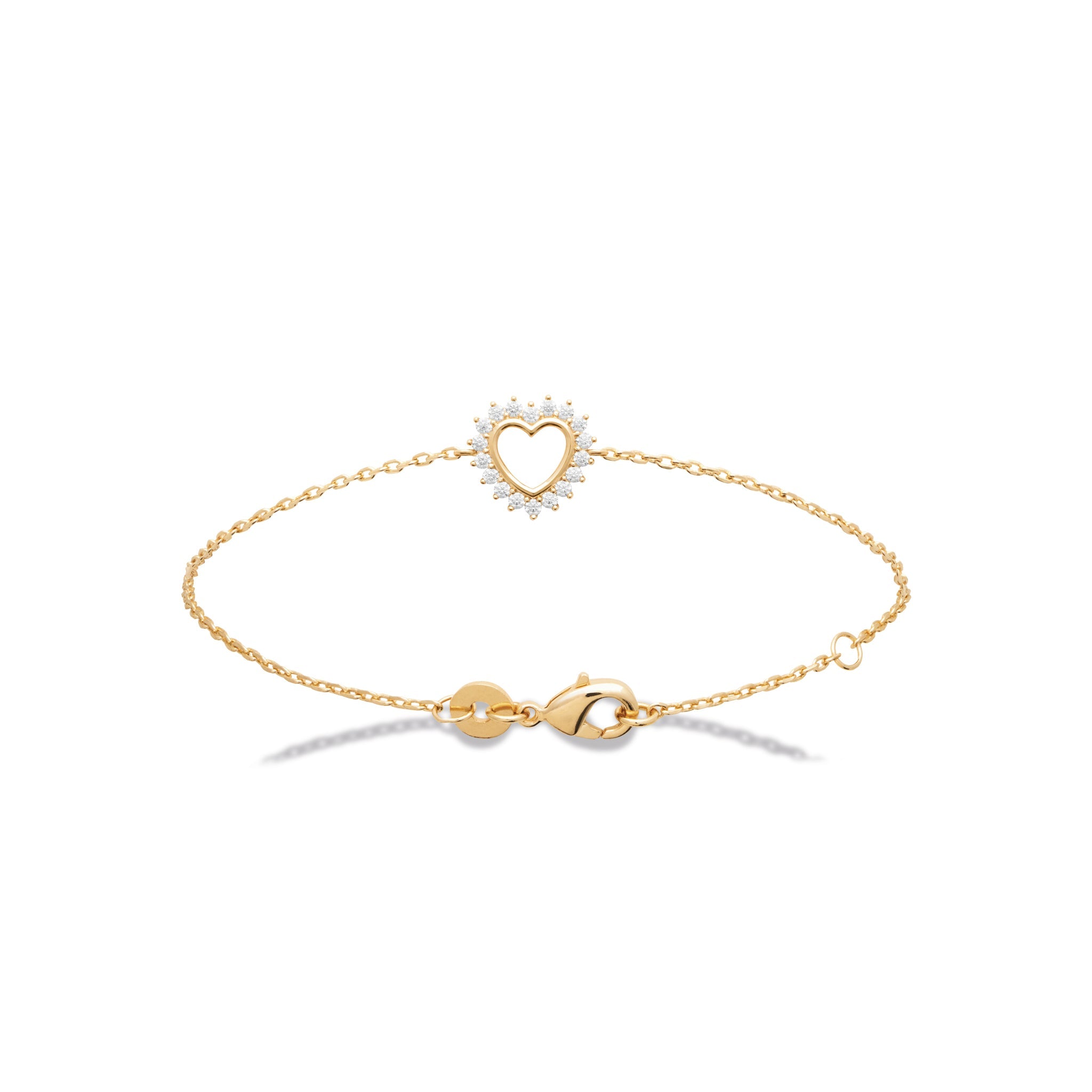 Bracelet doré Amata cœur ajouré orné de zircons - Bijou sur fond blanc