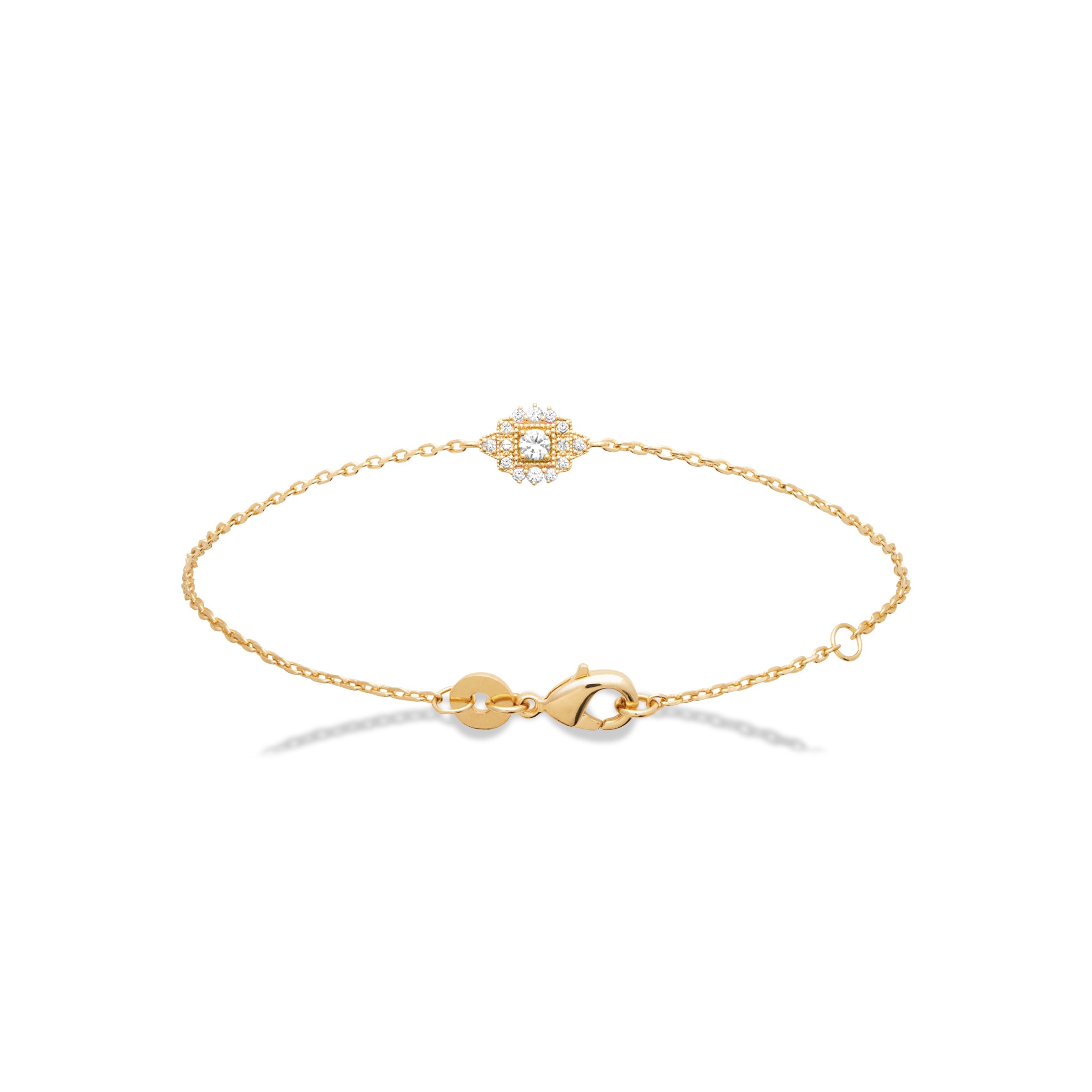 Bracelet doré Hedda blanc avec motif oriental orné de zircons - Bijou photographié sur fond blanc