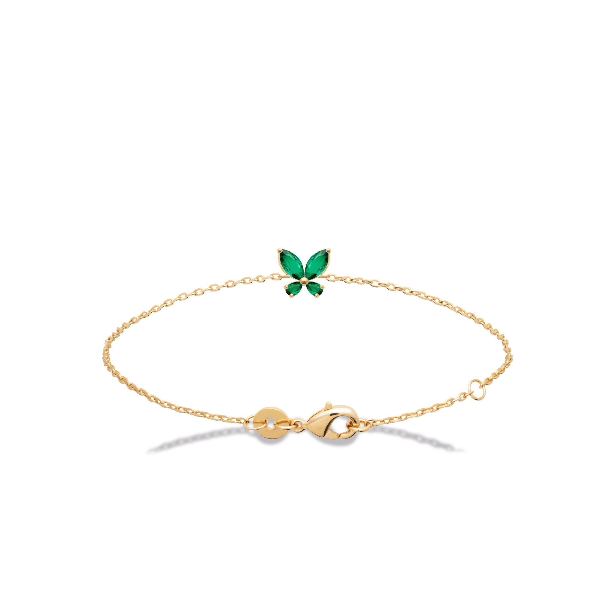 Bracelet doré Lara vert papillon zircons - Bijou photographié sur fond blanc