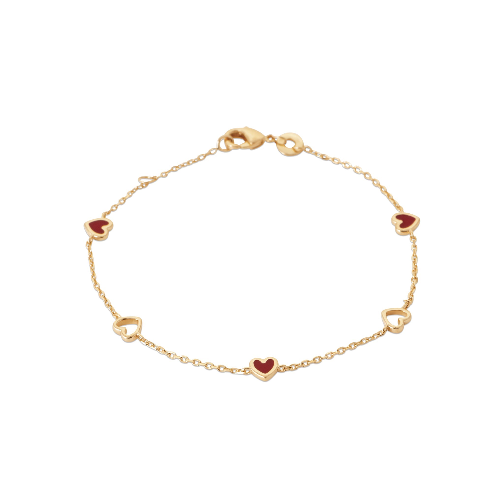 Bracelet doré Aimie cœurs rouges - Bijou photographié sur fond blanc