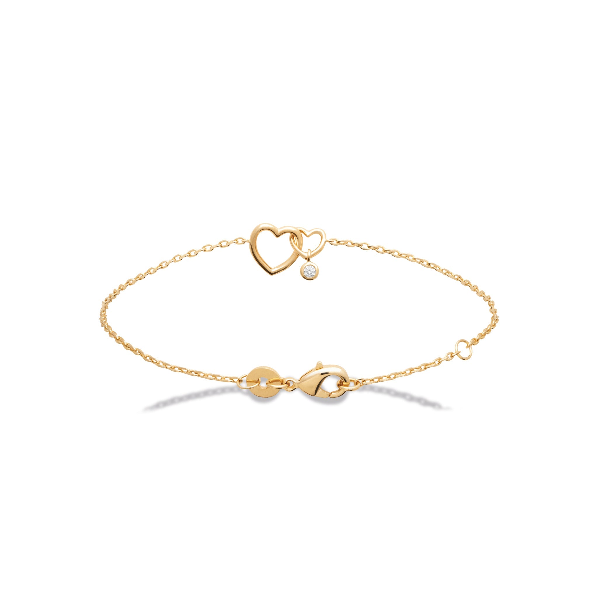 Bracelet doré Anaïs cœurs entrelacés avec pendentif zircon - Bijou photographié sur fond blanc
