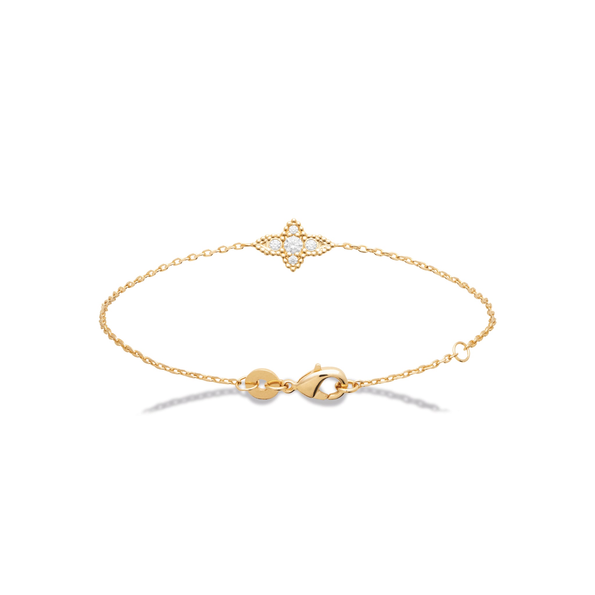 Bracelet doré Athina avec motif croix ornée de zircons - Bijou photographié sur fond blanc