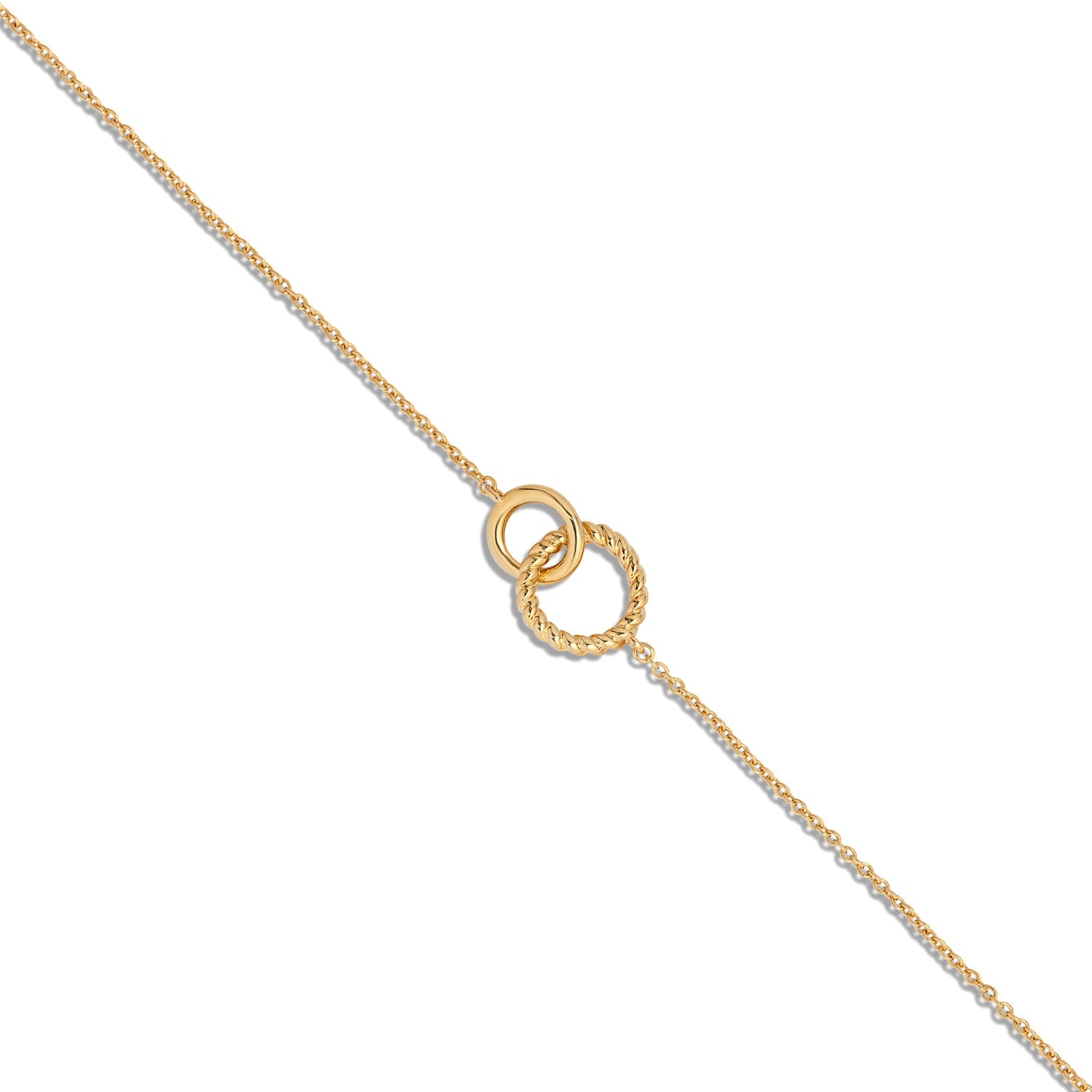 Bracelet doré Benny chaîne fine ornée de deux anneaux entrelacés - Bijou sur fond blanc