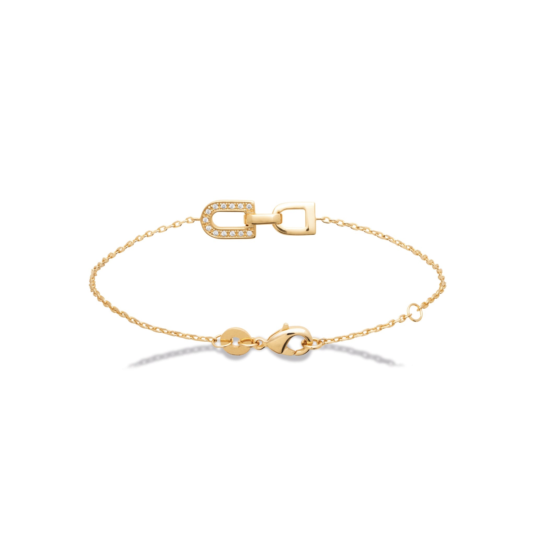 Bracelet doré Berny motif étrier serti de zircons - Bijou photographié sur fond blanc