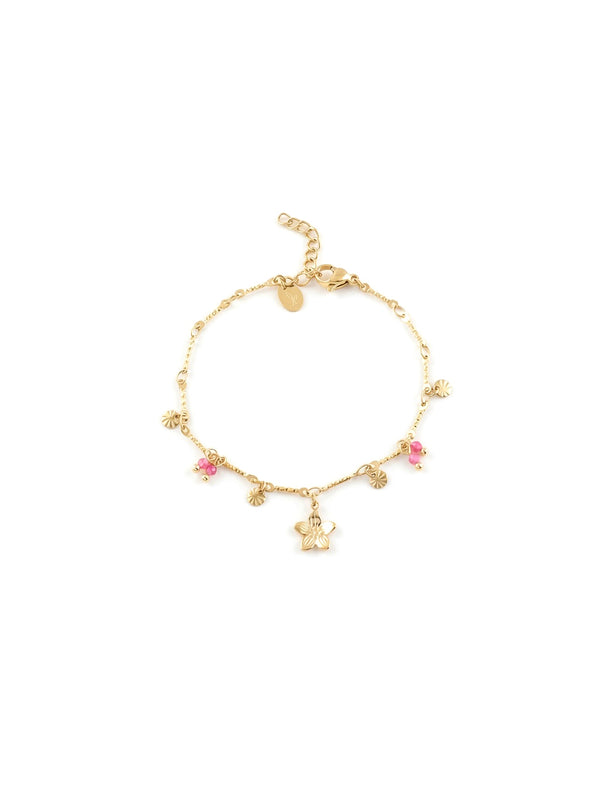 Bracelet doré Cassilde agate fuchsia fleur