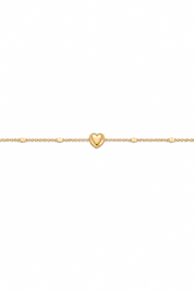 Bracelet pour enfant doré chaîne avec pastilles plates ornée d'un cœur - Bijou sur fond blanc