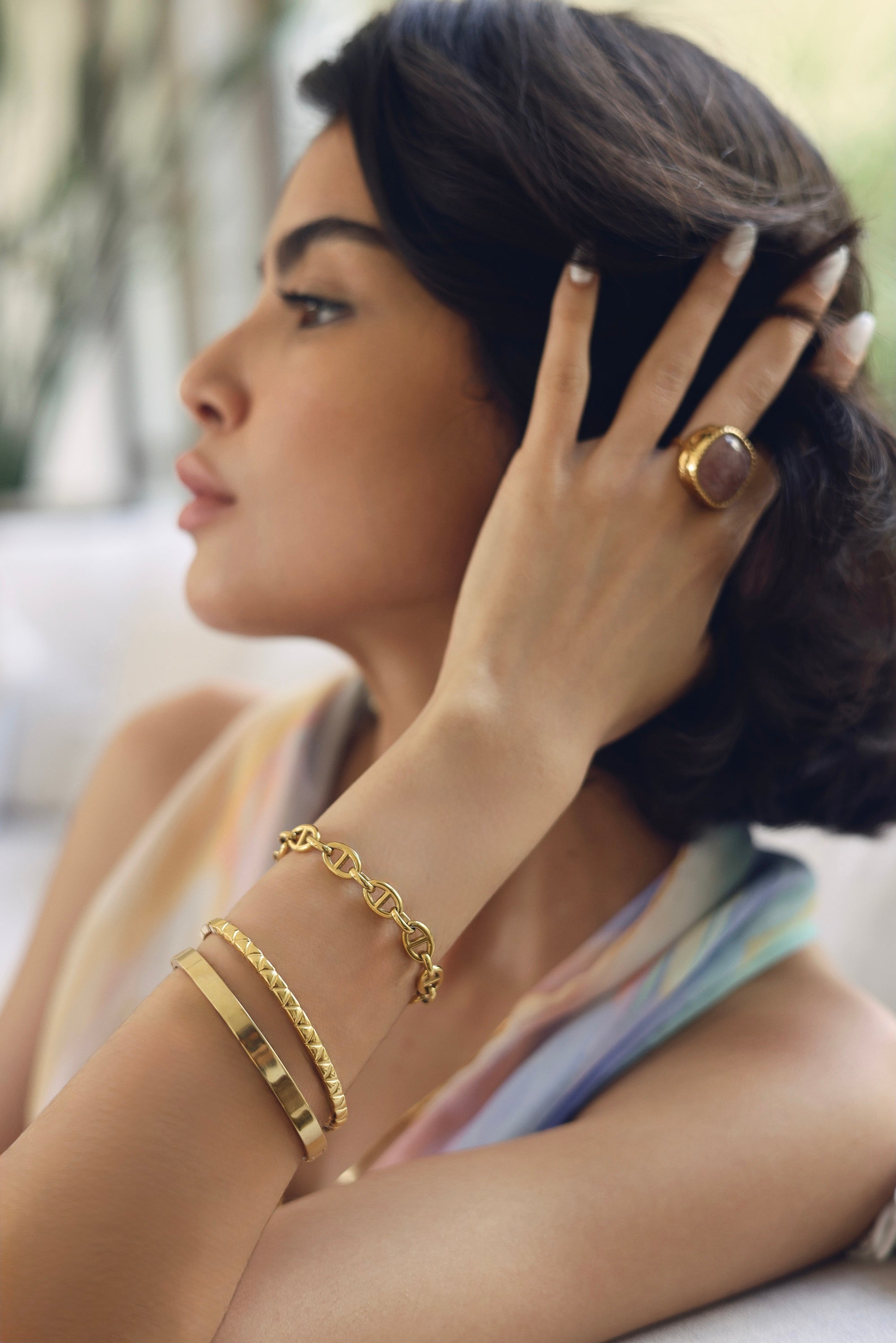 Bracelet doré Ilham maille marine - Bijou porté
