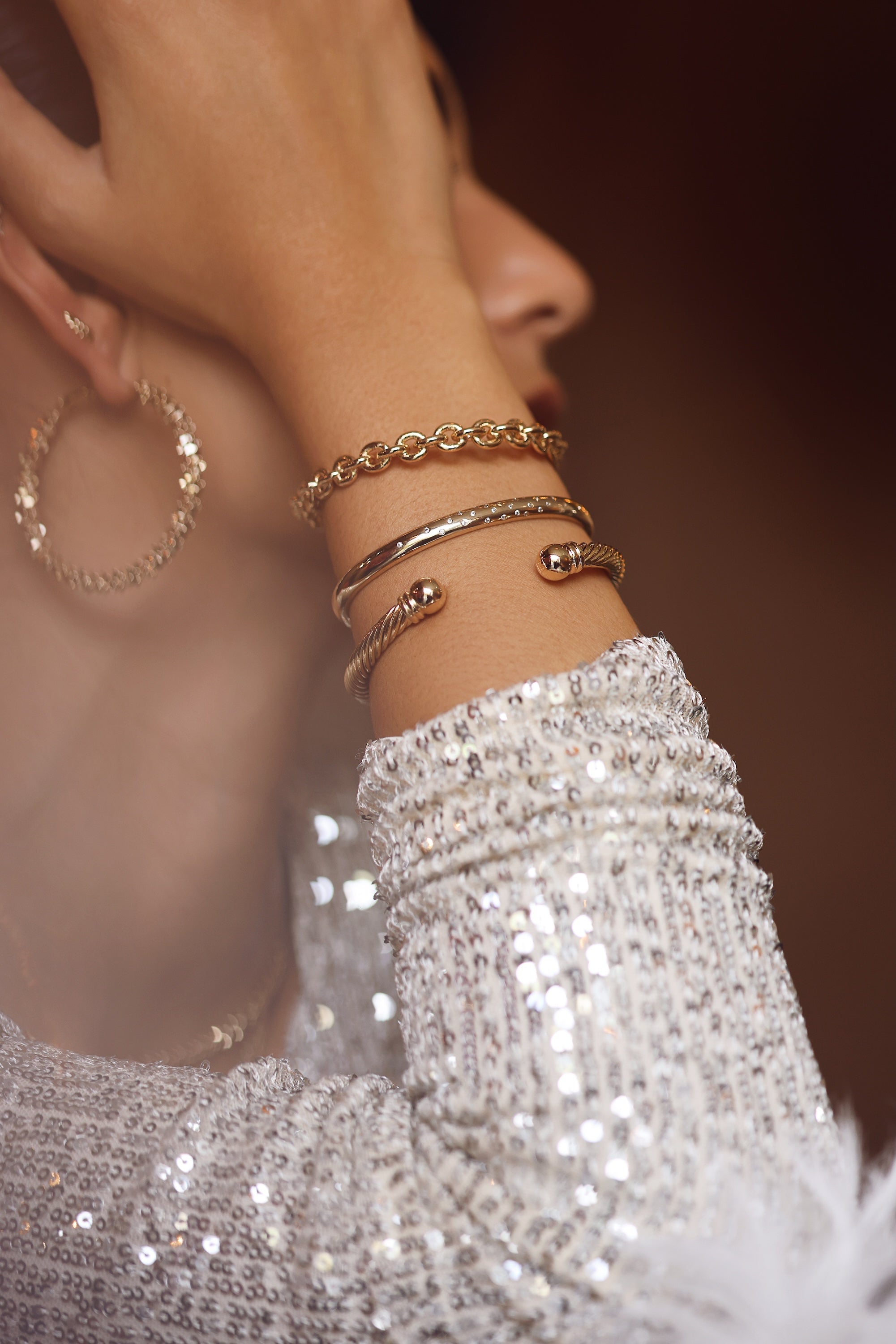 Bracelet jonc doré maille Lily - Bijou porté