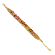 Bracelet tissé doré pierres naturelles Leni rose et bordeaux - Bijou sur fond blanc