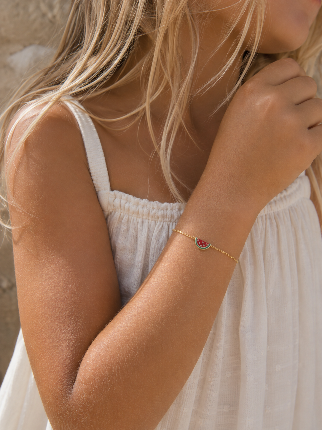 Bracelet pour enfant doré motif pastèque - Bijou porté